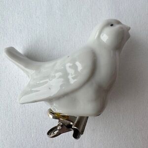 Vintage Bird Christmas Ornament Clip On White Ceramic